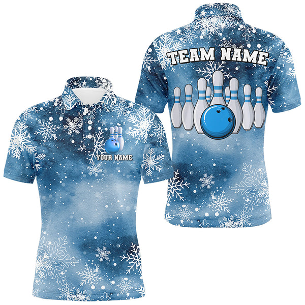 Blue Snowflake Christmas pattern Men's Bowling shirt Custom Christmas Team Bowling League Jersey NQS8854