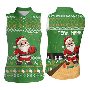 Green Ugly Christmas pattern Santa Bowling sleeveless polo Shirt Custom Bowling Team Jersey NQS9115