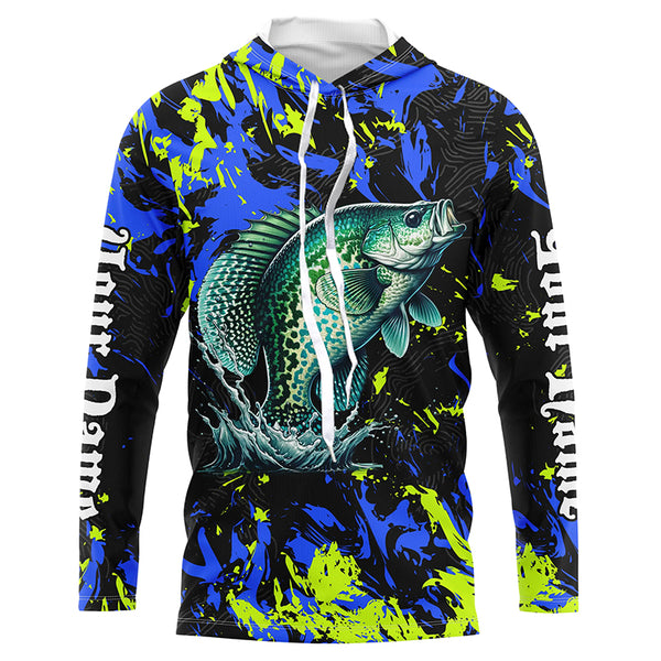 Crappie fishing green blue camo Custom UV protection performance long sleeve fishing shirt jerseys NQS7122