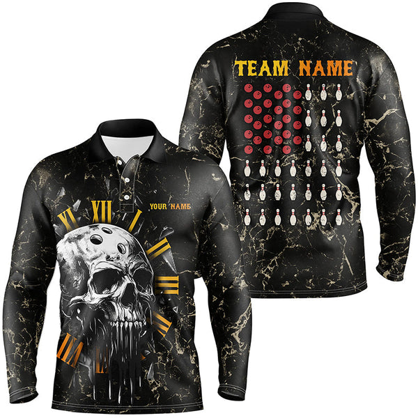 Skull Bowling Camo American Flag Custom Bowling Polo, 1/4 zip Shirts For Men Bowling Team Jerseys NQS8427