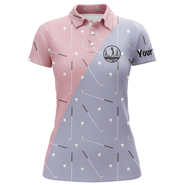 Womens golf polo shirts custom golf clubs pattern pink purple golf attire for women, golfing gifts NQS6078
