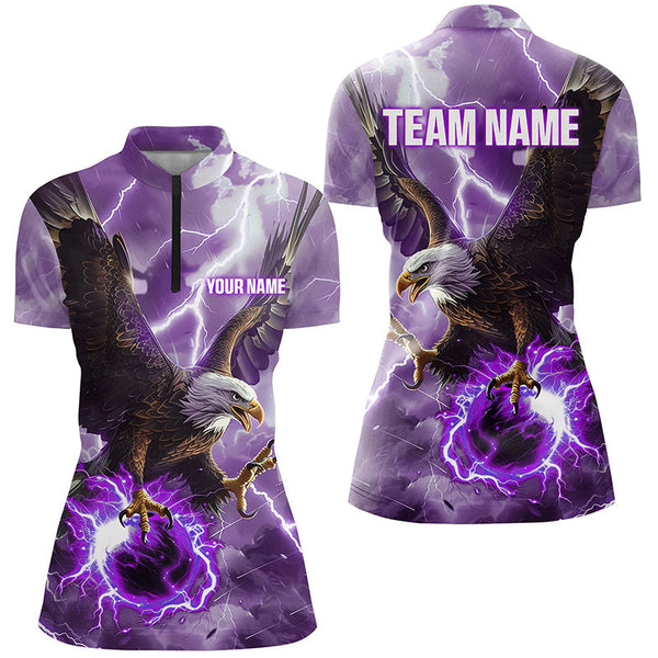 Purple lightning thunder bowling Eagle custom Women Bowling Polo, Quarter Zip Shirts, bowlers jerseys NQS8179