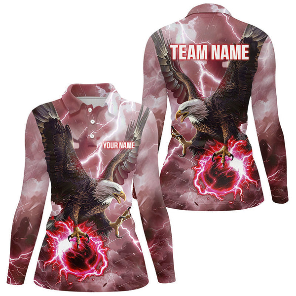 Red lightning thunder bowling Eagle custom Women Bowling Polo, Quarter Zip Shirts, bowlers jerseys NQS8180