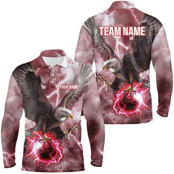 Red lightning thunder bowling Eagle custom Mens Bowling Polo, Quarter Zip Shirts, team bowler jerseys NQS8180