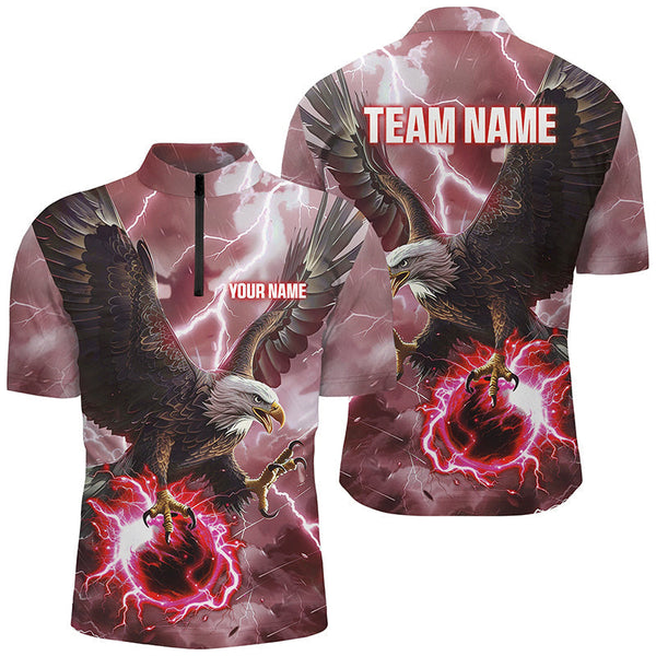 Red lightning thunder bowling Eagle custom Mens Bowling Polo, Quarter Zip Shirts, team bowler jerseys NQS8180