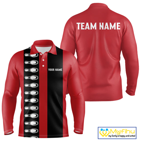 Red and black retro vintage Bowling polo, quarter zip shirts for men custom Bowling team jerseys NQS10385