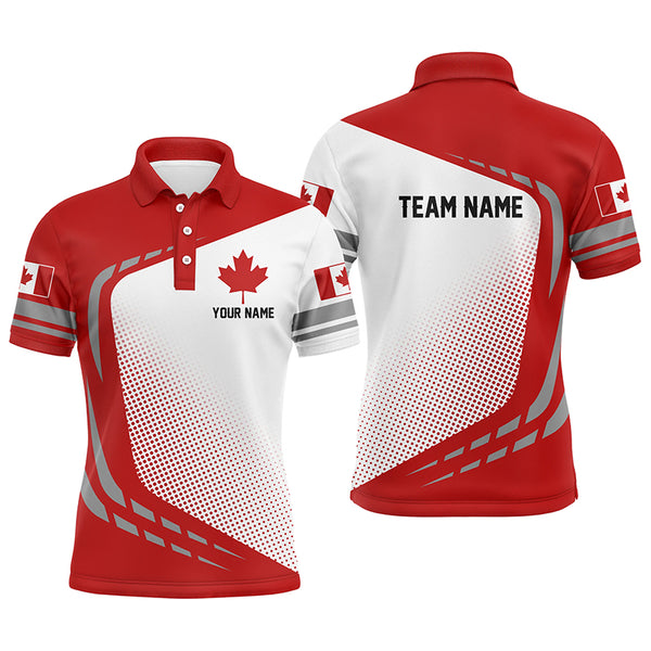 Red and white Mens golf polo shirts custom team name Canada flag patriotic mens golf tops NQS6312