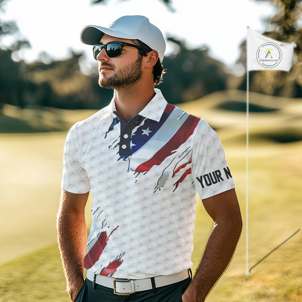 Red, white and blue American Flag golf pattern Mens golf polo shirts custom patriotic mens golf tops NQS9318
