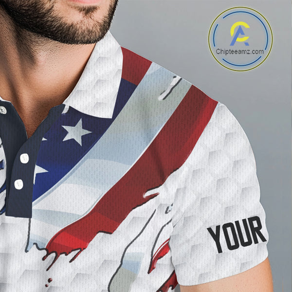 Red, white and blue American Flag golf pattern Mens golf polo shirts custom patriotic mens golf tops NQS9318