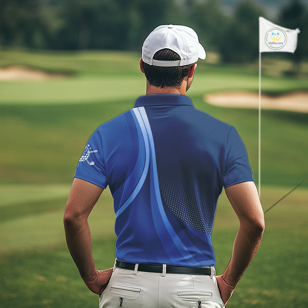 Mens golf polo shirts custom name Blue golf shirt, tournament golf tops for mens, golf gift NQS10223