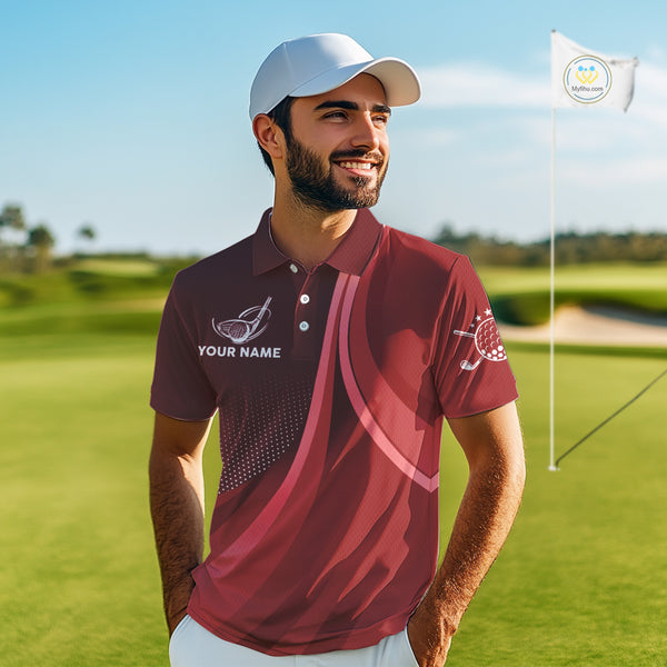 Mens golf polo shirts custom name Red golf shirt, tournament golf tops for mens, golf gift NQS10224