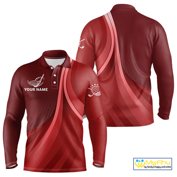 Mens golf polo shirts custom name Red golf shirt, tournament golf tops for mens, golf gift NQS10224