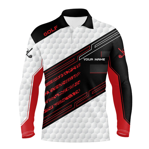 Black and white Golf ball pattern Mens Golf Polo Shirts Custom Golf outfit men, golfing gifts | Red NQS8204