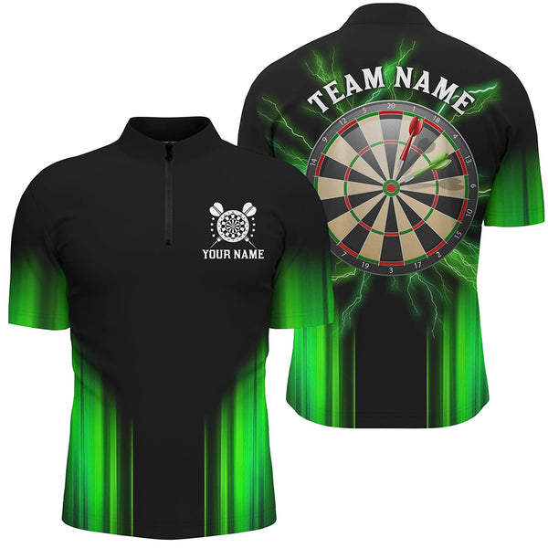 Black and Green Light Dart Polo, Quarter Zip Shirt For Men Custom Dart Jerseys For Team NQS9332