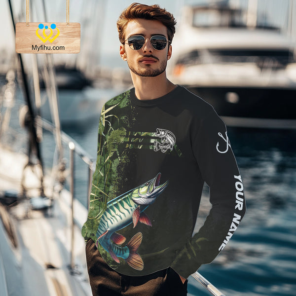 Musky fishing camouflage Custom performance long sleeve Fishing Shirts, Muskellunge Fishing jerseys NQS10081