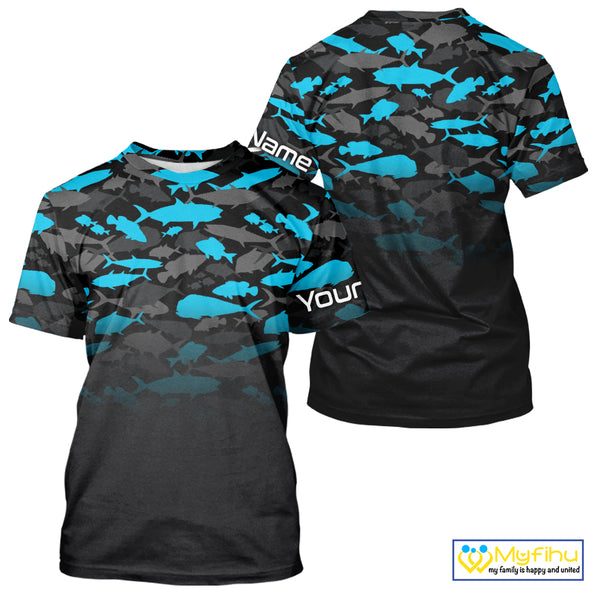 Fishing black and blue camouflage UV long sleeve hooded camo fishing shirts Custom fishing apparel NQS10600
