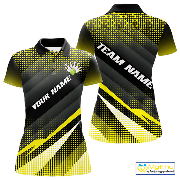 Yellow Bowling Custom Women Bowling Polo, Quarter zip Shirts Bowling Team Jerseys Bowling Tournament NQS10605