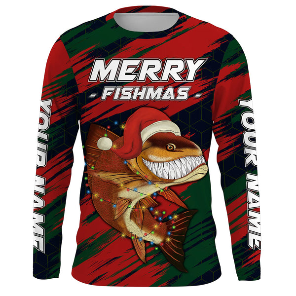 Personalized funny Christmas Redfish Fishing Shirts, Mery fishmas Fishing gift for men, women, kid NQS6817