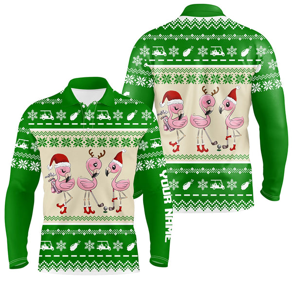 Funny ugly Christmas golf shirts custom green Mens golf polo shirt Flamingo golf friend Christmas gift NQS6819