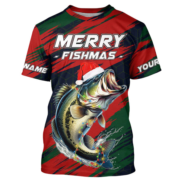 Personalized Christmas Bass Fishing Shirts, Mery fishmas Christmas Fishing gift for men, women, kid NQS4297