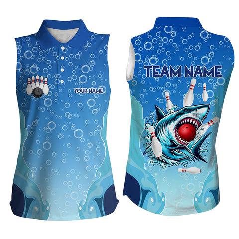 Funny Blue water bubble Shark Bowling Sleeveless Polo Shirt Custom Shark Bowling Team Jersey NQS9145