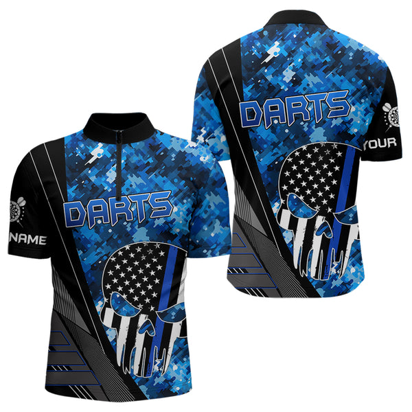 Black and White American Flag Skull Darts Blue Camo Darts Shirts For Men Custom Team Darts Jersey NQS9653