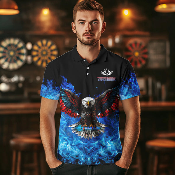 Blue Flame Smoke American Flag Eagle Skull Darts Polo, 1/4 Zip Shirts For Men Custom Darts Team Jersey NQS9658