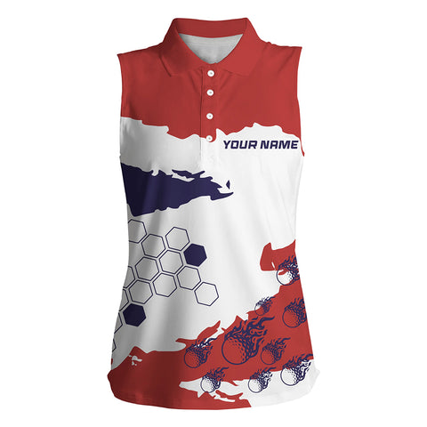 Red, white and blue American Flag custom Women sleeveless polo shirt, patriotic golf outfit for ladies NQS8680