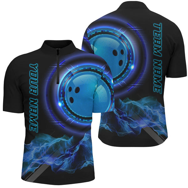 Blue Bowling Shirts for Men Personalized Bowling Team Jersey Custom Bowling Polo & Quarter-Zip Shirts NQS8452