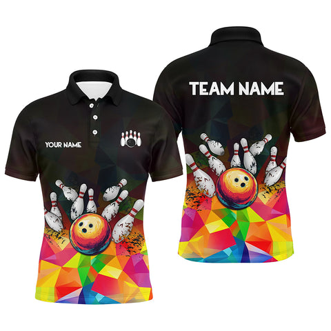 Colorful pattern and black Custom Bowling Polo, Quarter Zip Shirts For Men, Bowling Team Jerseys NQS9151