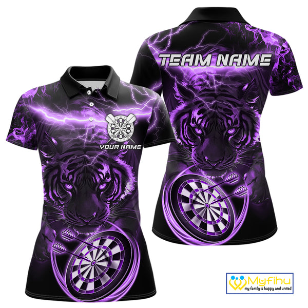 Personalized Purple Lightning Thunder Storm Tiger Darts Shirts For Women Custom Dart Team Jerseys NQS10440