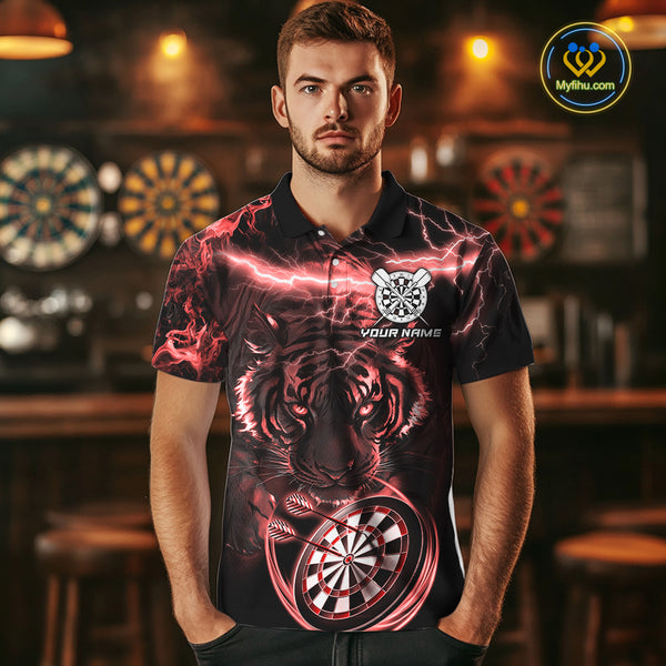 Personalized Red Lightning Thunder Storm Tiger Darts Shirts For Men Custom Dart Team Jerseys NQS10442