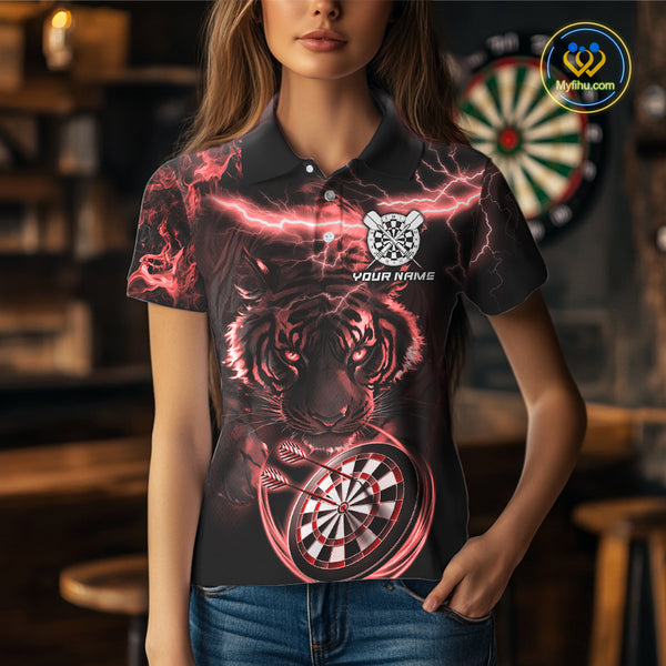 Personalized Red Lightning Thunder Storm Tiger Darts Shirts For Women Custom Dart Team Jerseys NQS10442