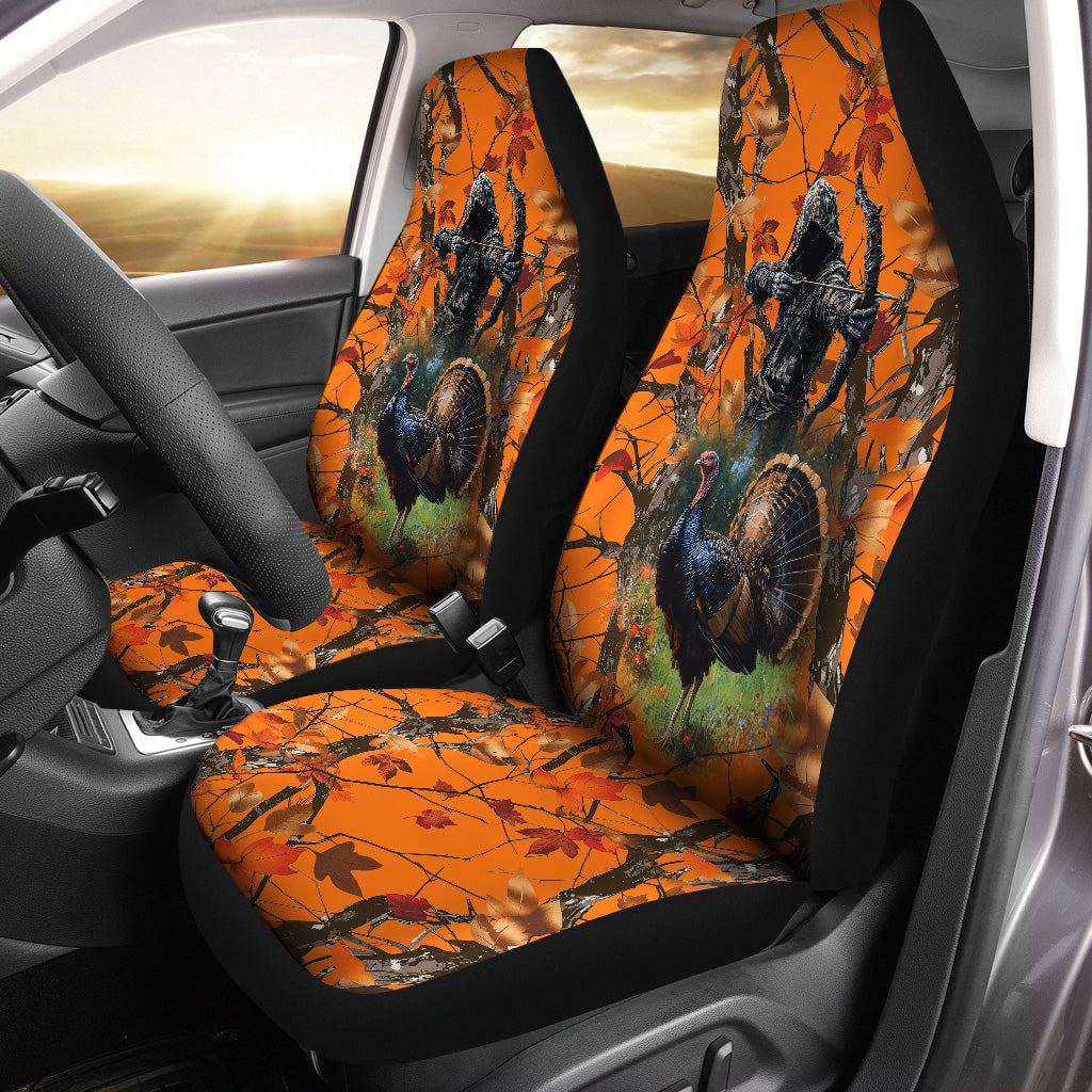 Turkey Hunting Orange Camo 3D Printed Seat Covers, car accessories, gift for hunting lovers Set of 2 NQS583