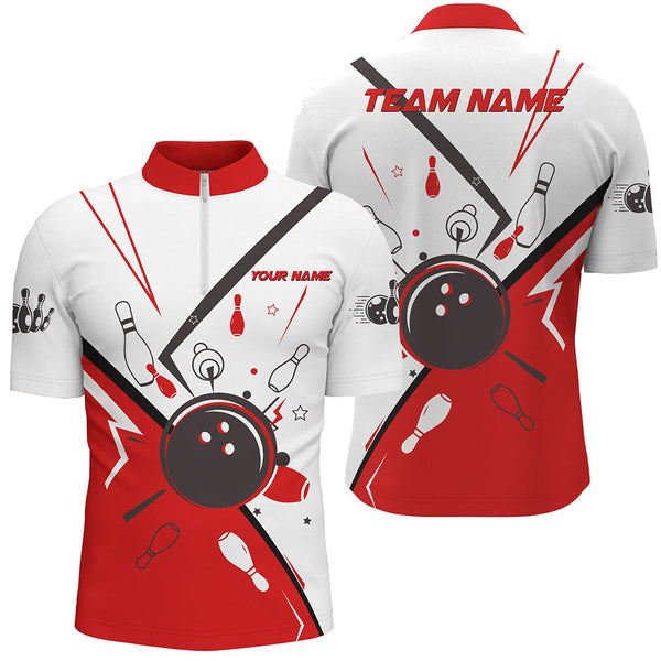 Men bowling Polo, Quarter Zip shirts Custom Bowling Team League Jerseys, gift for bowlers | Red NQS7623