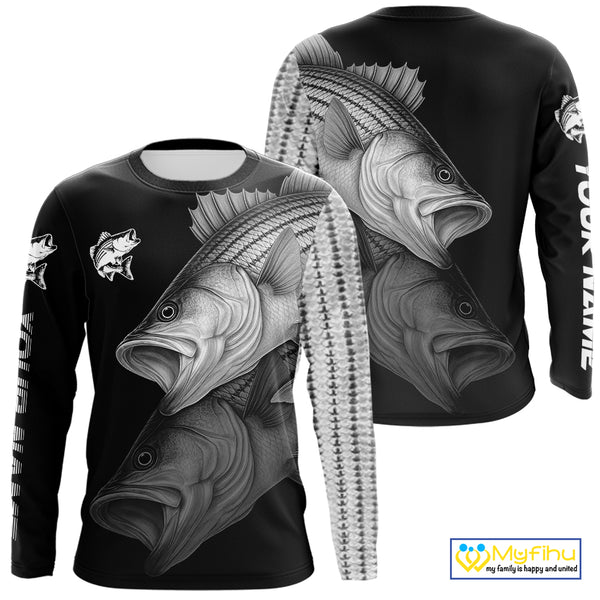 Striped Bass performance Fishing Shirts Custom Striper Fishing Long Sleeve Tournament Fishing Shirts NQS10113