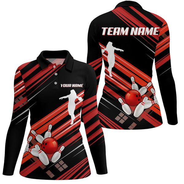 Red and Black Bowling Shirts for Women Custom Team Bowling Jerseys, Bowling Polo, Quarter Zip Shirts NQS9169