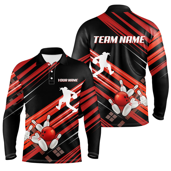 Red and Black Bowling Shirts for Men Custom Team Bowling Jerseys, Bowling Polo, Quarter Zip Shirts NQS9169