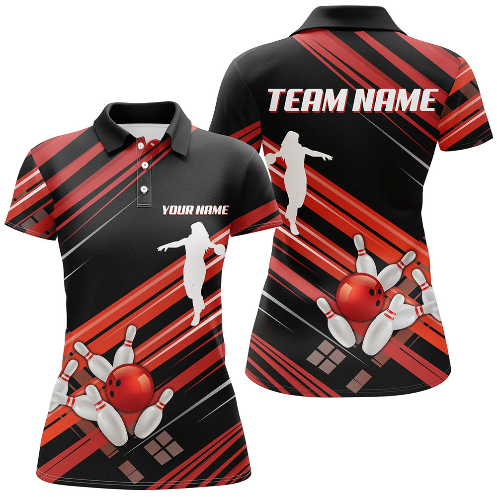 Red and Black Bowling Shirts for Women Custom Team Bowling Jerseys, Bowling Polo, Quarter Zip Shirts NQS9169