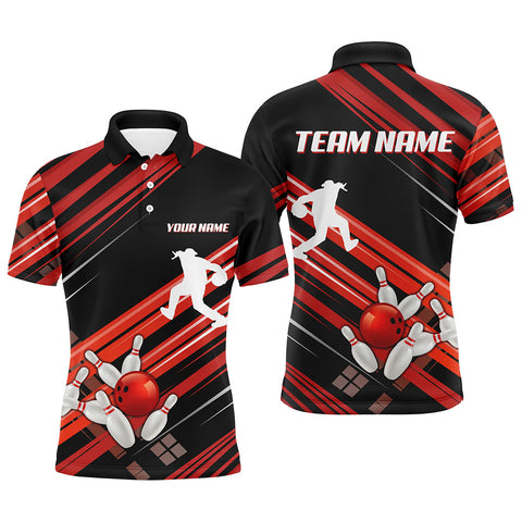 Red and Black Bowling Shirts for Men Custom Team Bowling Jerseys, Bowling Polo, Quarter Zip Shirts NQS9169