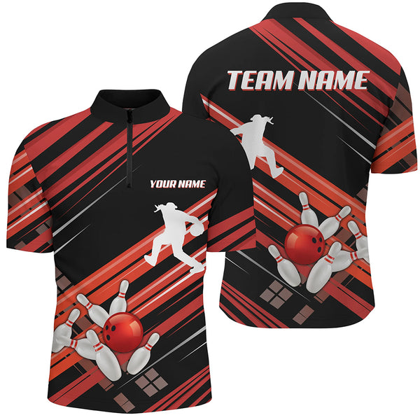 Red and Black Bowling Shirts for Men Custom Team Bowling Jerseys, Bowling Polo, Quarter Zip Shirts NQS9169