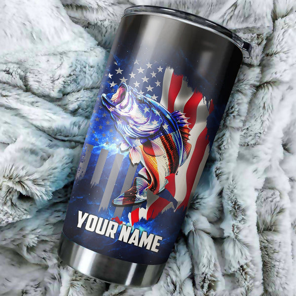 1PC Bass Fishing Tumbler American Flag patriotic Custom Tumbler Cup Personalized Fishing gift NQS459