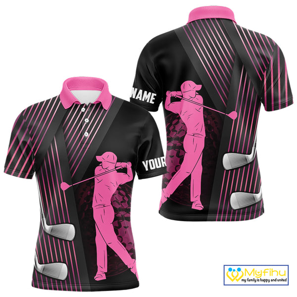 Black and pink matching golf polo for couples custom golf clubs team golf shirt, matching golf shirts NQS10117