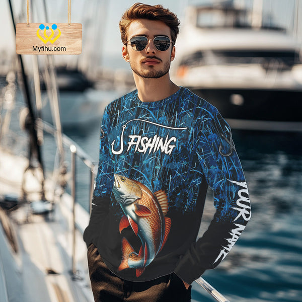 Redfish puppy drum Fishing blue camo Custom UV protection long sleeves fishing shirts NQS10121