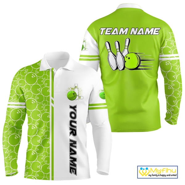 Men Bowling Polo, 1/4 Zip Shirt Custom white & green camo vintage bowling shirts, mens bowling jersey NQS10457