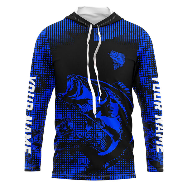Largemouth Bass fishing jersey Custom UV protection performance bass fishing tournament shirts | Blue NQS9395