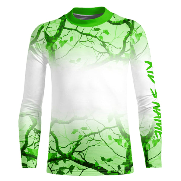 Personalized name White and Green Camo performance long sleeve team fishing tournament shirts NQS9554