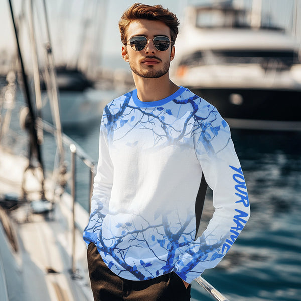 Personalized name White and Blue Camo performance long sleeve team fishing tournament shirts NQS9555