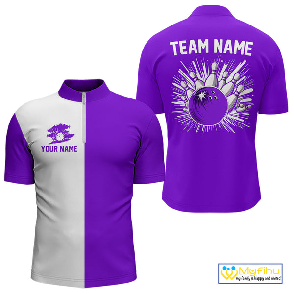 Purple and white Retro Bowling shirts For Men Custom team bowling jerseys gift for Bowlers NQS10145