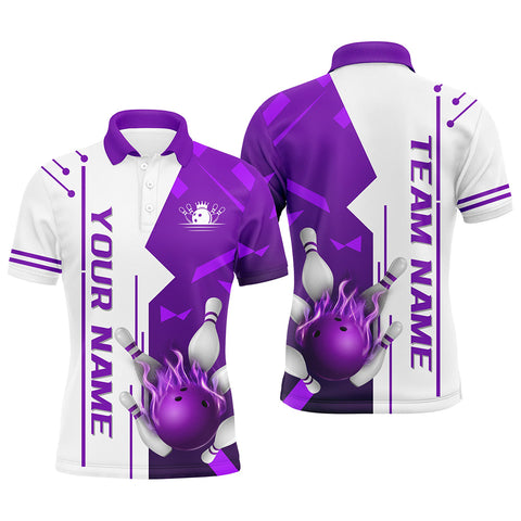 White and Purple Flame Bowling Polo, Quarter Zip shirts for Men custom Team Bowling Jersey For Men NQS8743